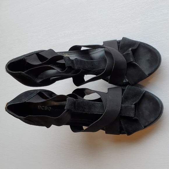 BCBG Black Strappy Platform Stilettos 8.5 - Picture 1 of 7